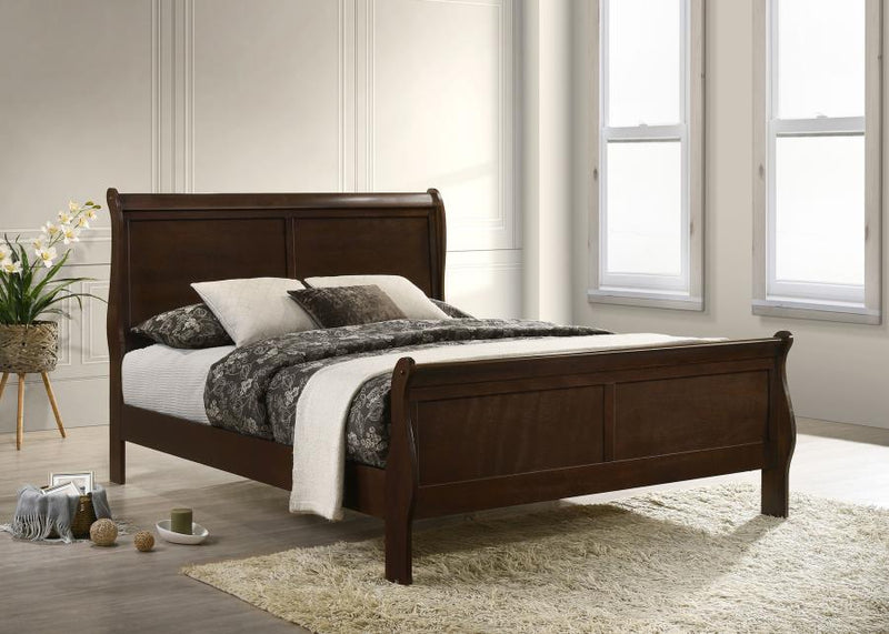 Louis Philippe Wood Sleigh Bed Cappuccino Queen