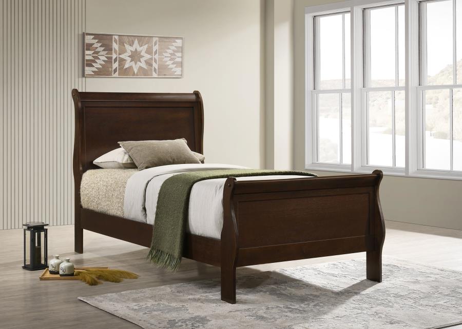 Louis Philippe Wood Sleigh Bed Cappuccino Twin