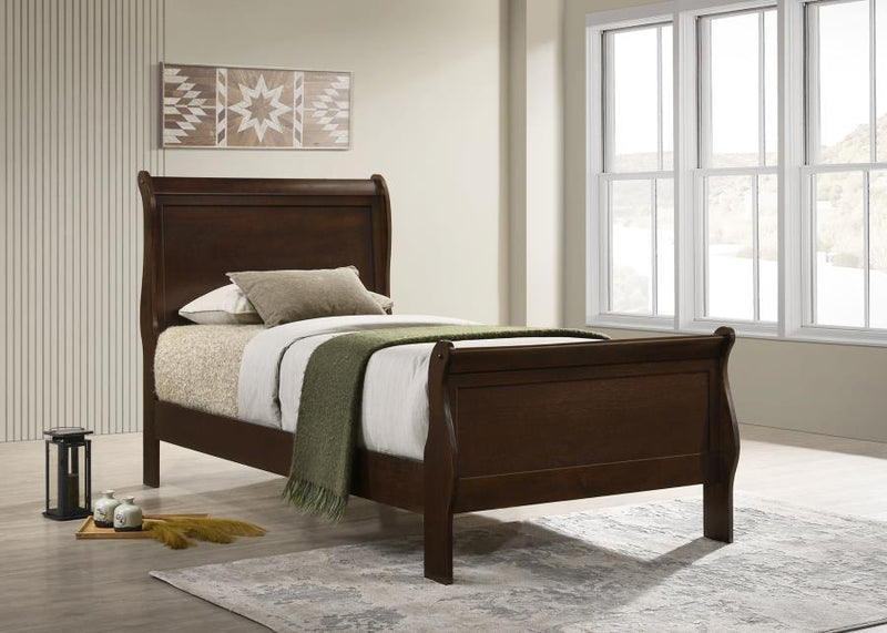 Louis Philippe Wood Sleigh Bed Cappuccino Twin