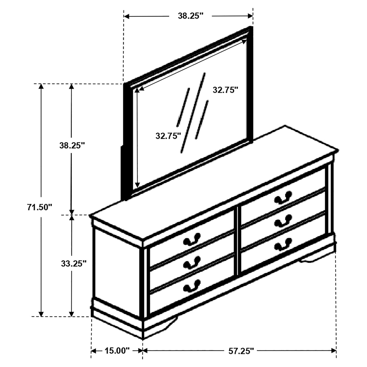 Louis Philippe 6-drawer Dresser with Mirror