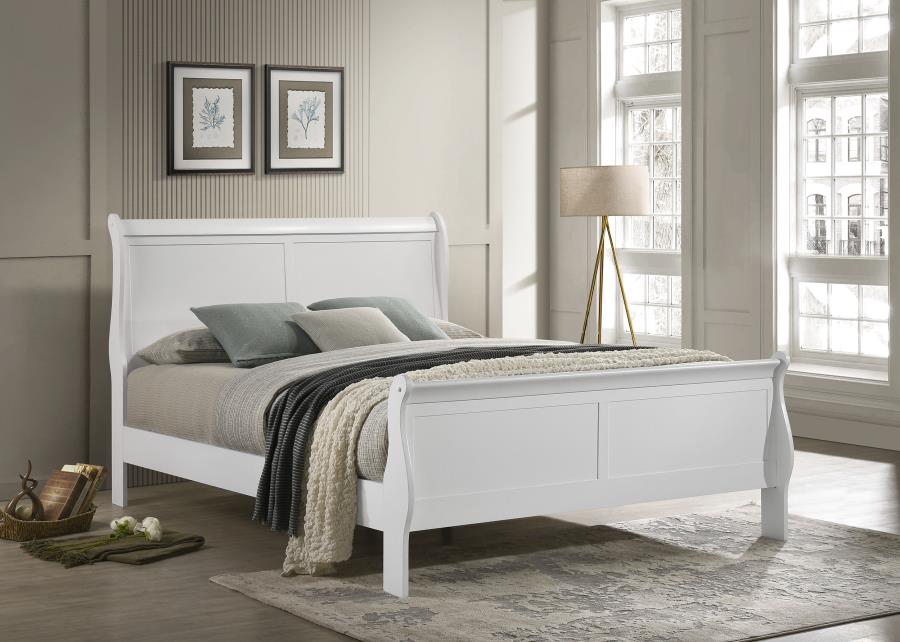 Louis Philippe Wood Sleigh Bed White Queen