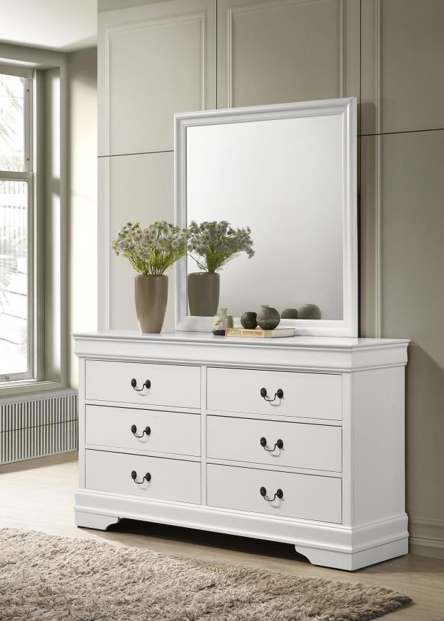 Louis Philippe 6-drawer Dresser with Mirror White