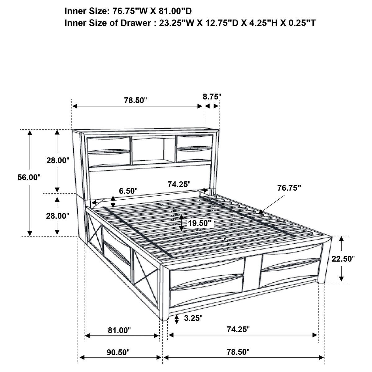 Briana Wood Storage Bookcase Bed