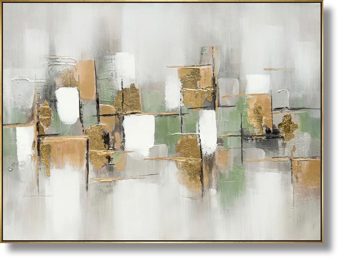 Gilded Verdant Parallels - 35" x 47" Framed Wall Art - Gold