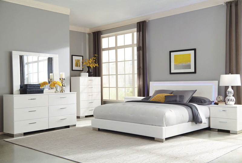Felicity Bedroom Set High Gloss California King 6-piece With Standard Dresser Mirror