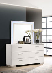 Felicity 6-drawer Dresser with LED Mirror White High Gloss Default Title