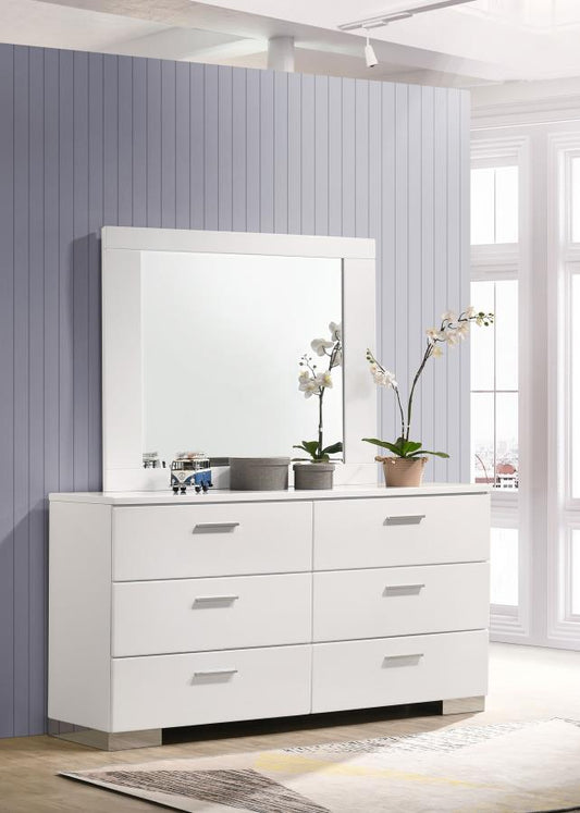 Felicity 6-drawer Wood Dresser with Mirror White High Gloss Default Title