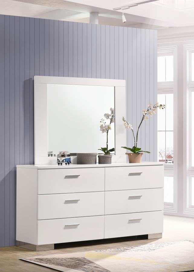 Felicity 6-drawer Wood Dresser with Mirror White High Gloss Default Title