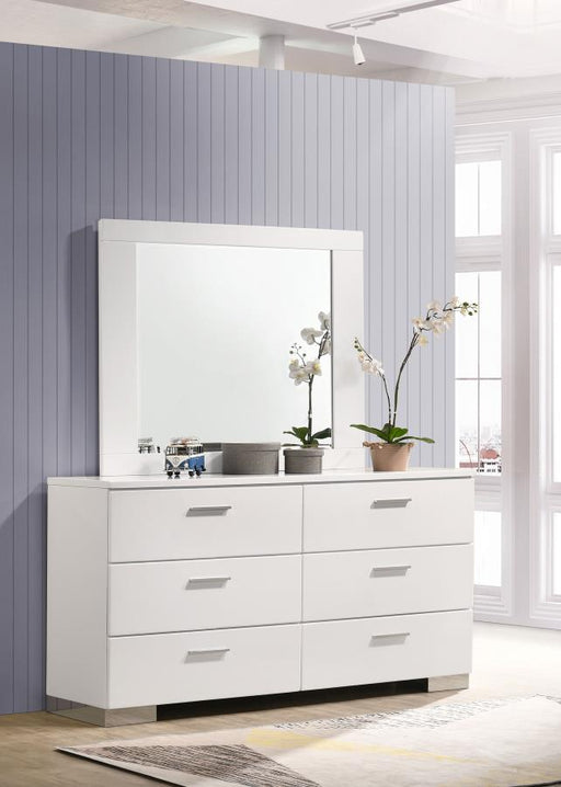 Felicity 6-drawer Wood Dresser with Mirror White High Gloss Default Title