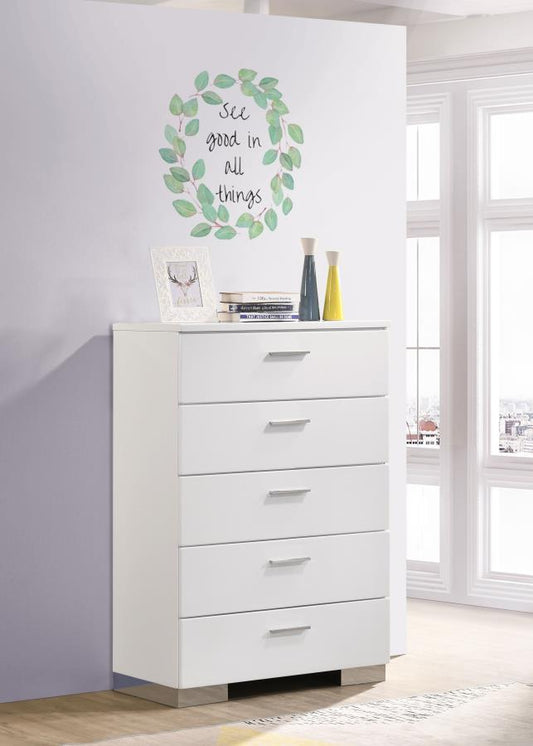 Felicity 5-drawer Bedroom Chest White High Gloss Default Title