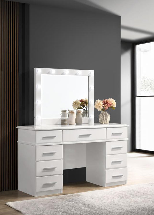 Felicity 9-drawer Vanity Table Lighted Mirror Glossy White Default Title