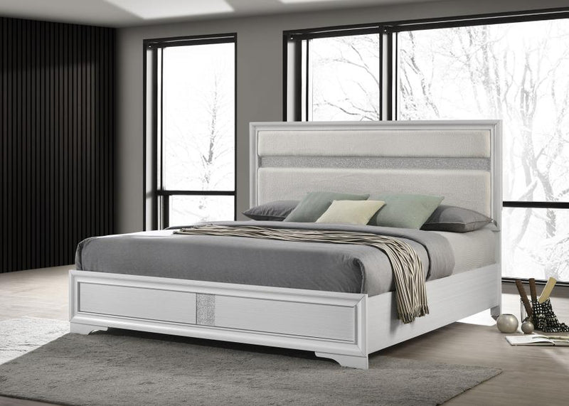 Miranda 54-inch Upholstered Panel Bed White Eastern King