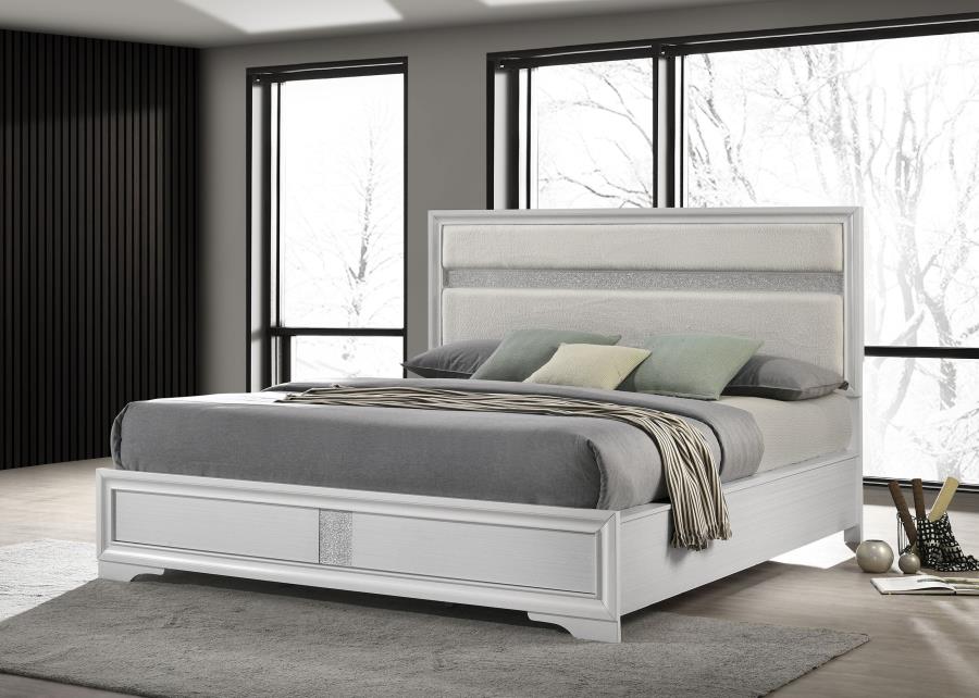 Miranda 54-inch Upholstered Panel Bed White California King