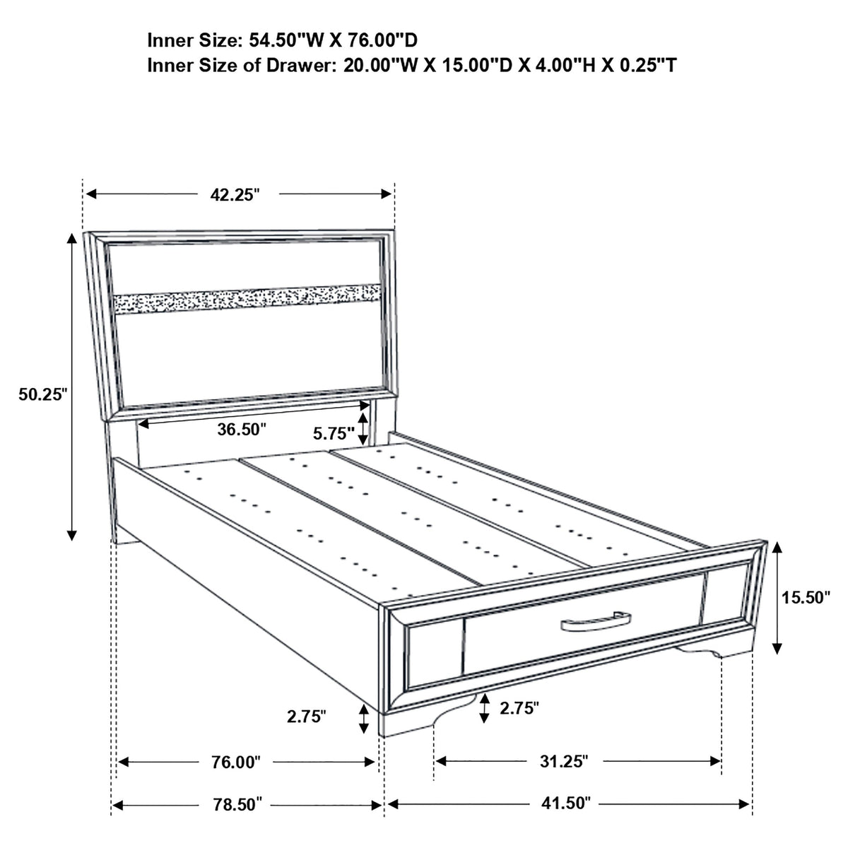 Miranda 51-inch Wood Storage Panel Bed