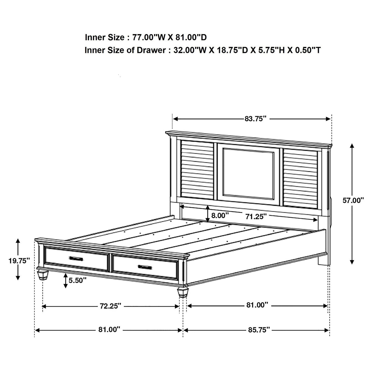 Franco Wood Storage Panel Bed Distressed