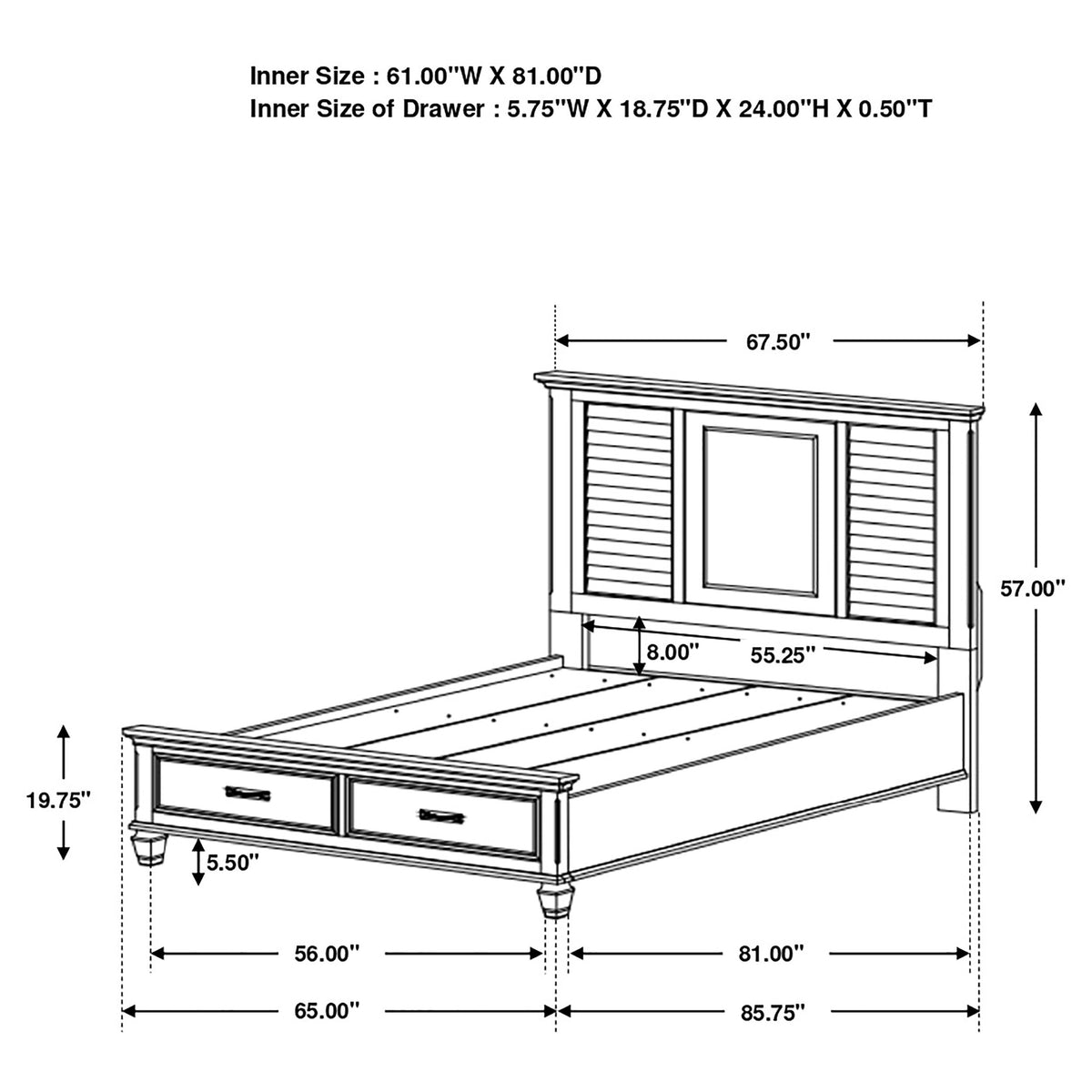 Franco Wood Storage Panel Bed Distressed