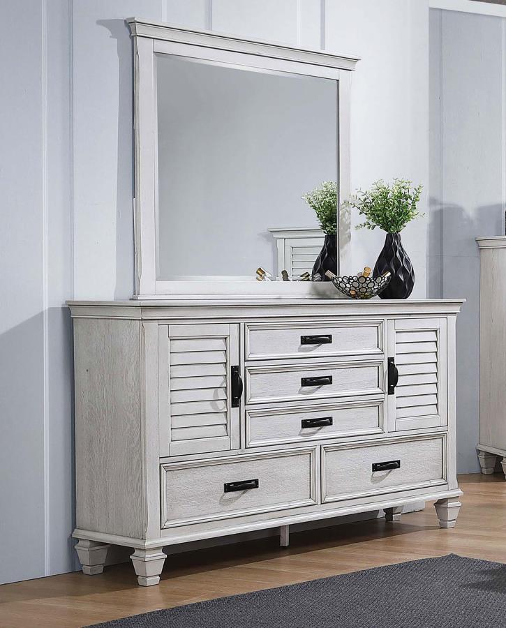 Franco 5-drawer Dresser with Mirror Distressed White Default Title