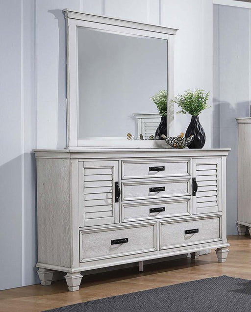 Franco 5-drawer Dresser with Mirror Distressed White Default Title