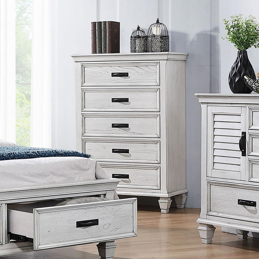 Franco 5-drawer Bedroom Chest Distressed White Default Title