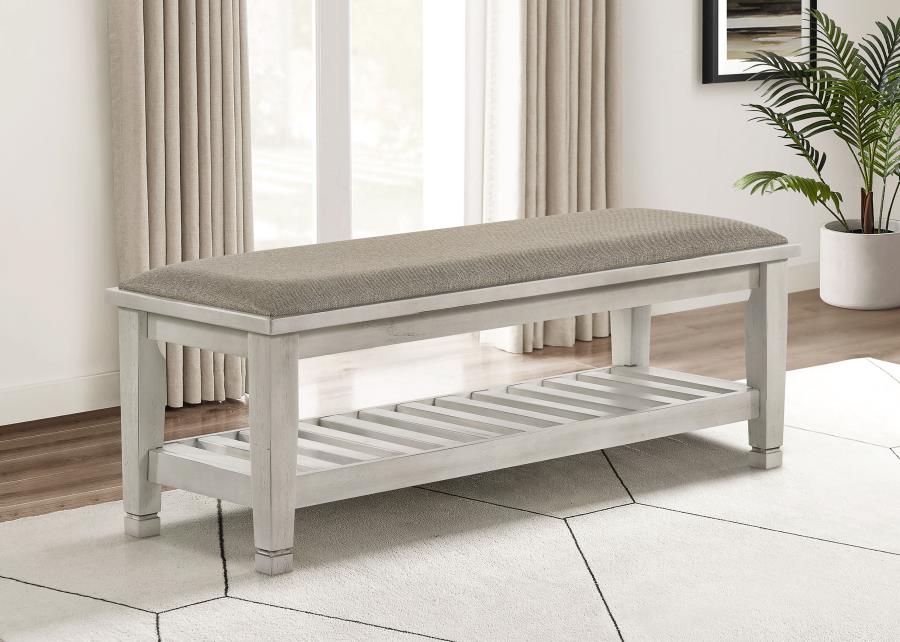 Franco Fabric Upholstered Bench with Shelf Distressed White Default Title