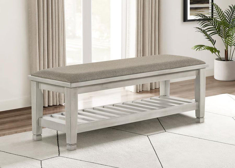 Franco Fabric Upholstered Bench with Shelf Distressed White Default Title