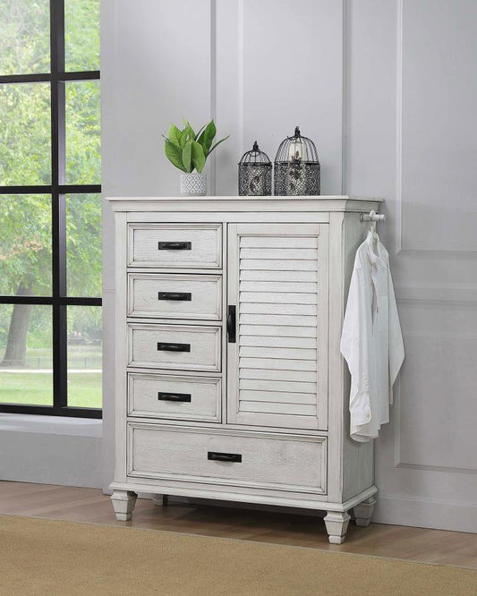 Franco 5-drawer Door Chest Distressed White Default Title