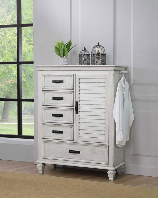 Franco 5-drawer Door Chest Distressed White Default Title