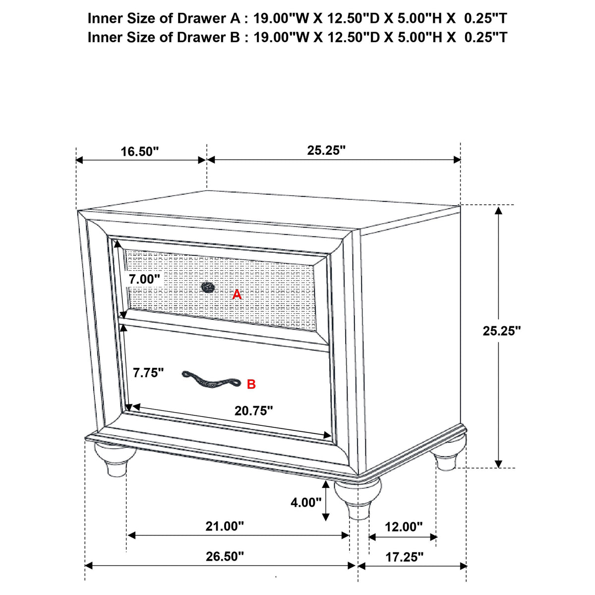 Barzini 2-drawer Nightstand