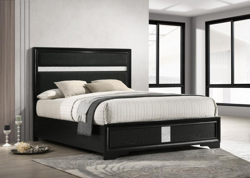 Miranda 54-inch Upholstered Panel Bed Black Queen