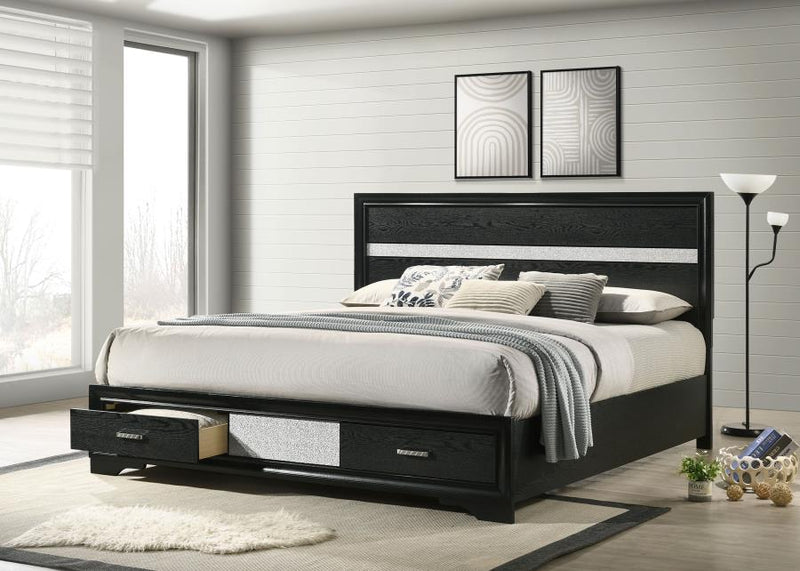 Miranda 51-inch Wood Storage Panel Bed Black Eastern King