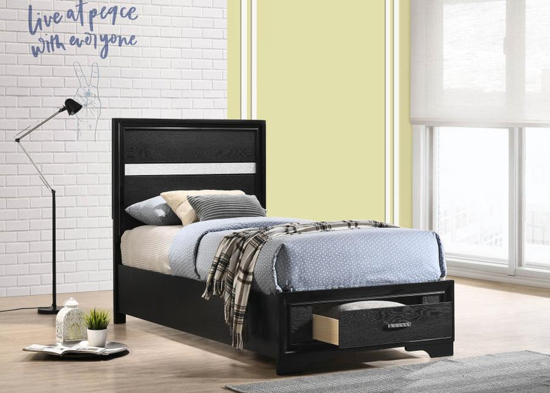 Miranda 51-inch Wood Storage Panel Bed Black Twin