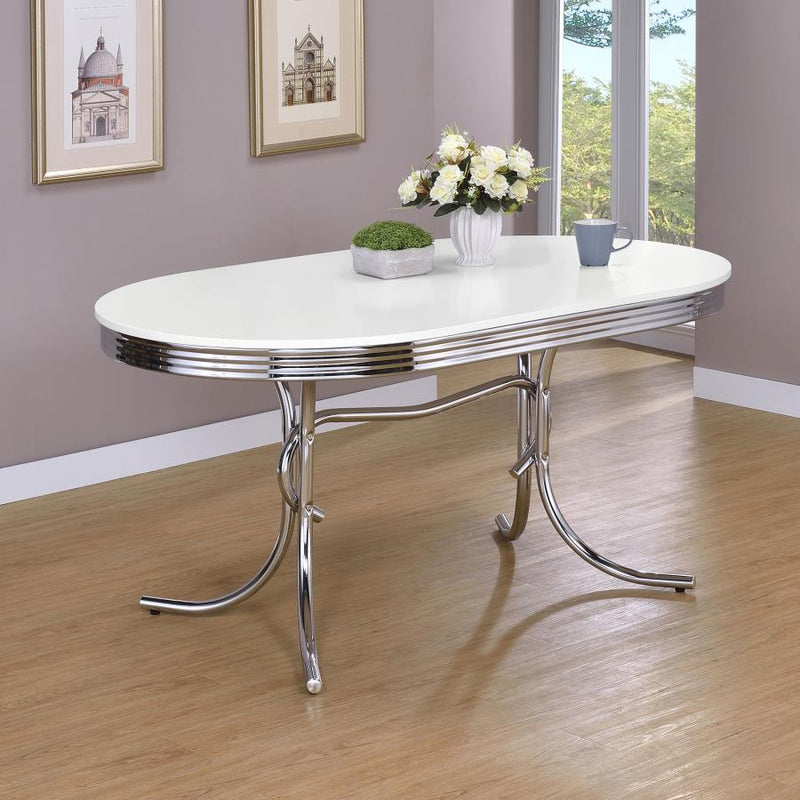Retro Oval 60-inch Wood Top Dining Table White and Chrome Default Title