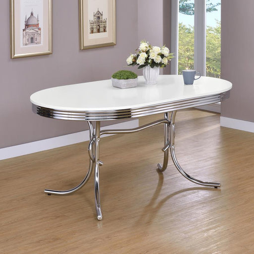 Retro Oval 60-inch Wood Top Dining Table White and Chrome Default Title