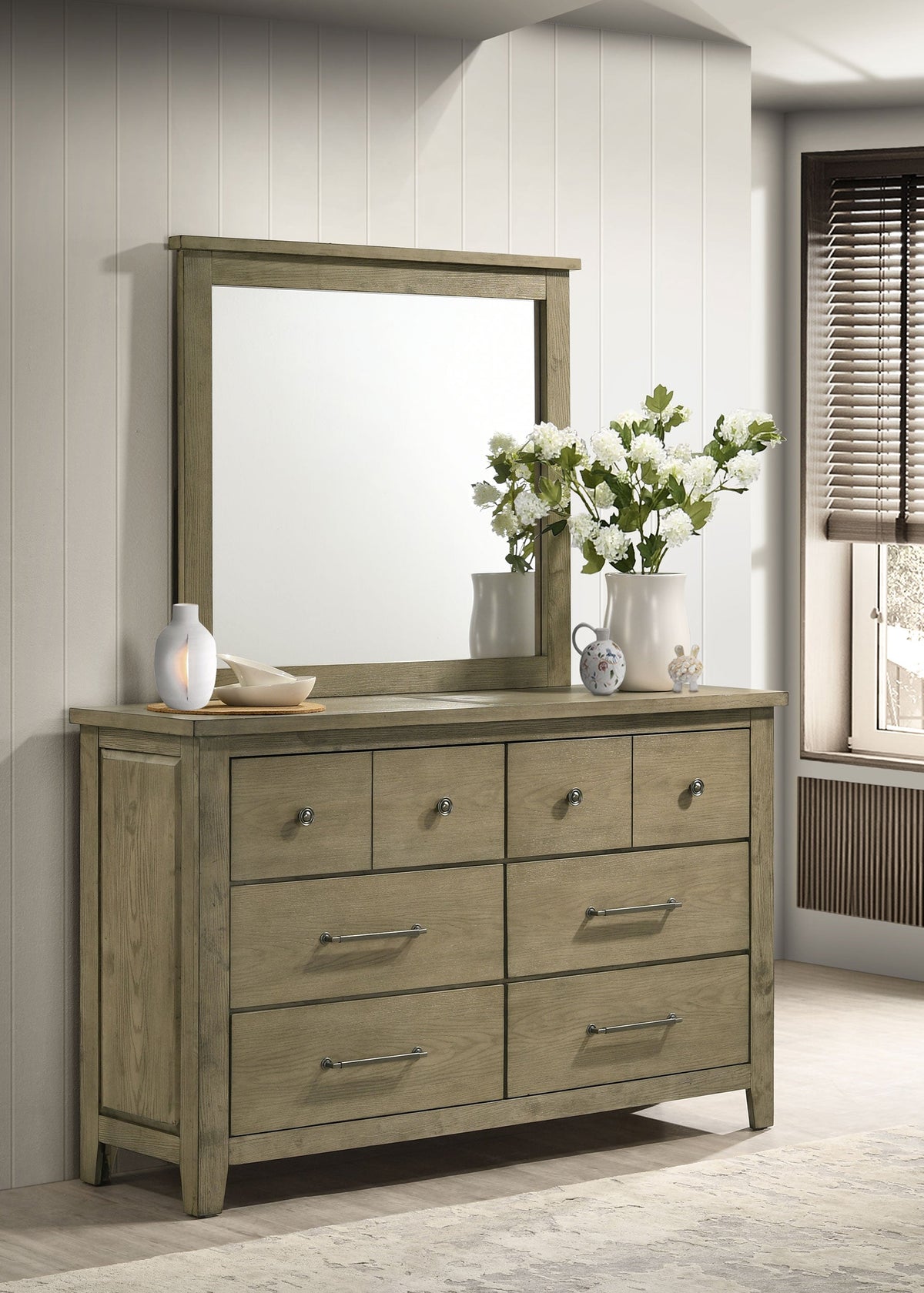Hazlewood 6-drawer Bedroom Dresser with Mirror Vineyard Oak