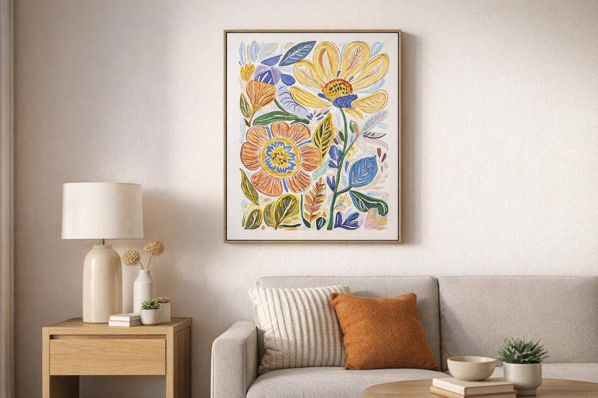 Petal Reverie I Hand-Embellished Canvas In Frame - Natural / Multicolor