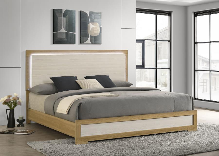 Hyland Wood LED Panel Bed Natural and Eastern King