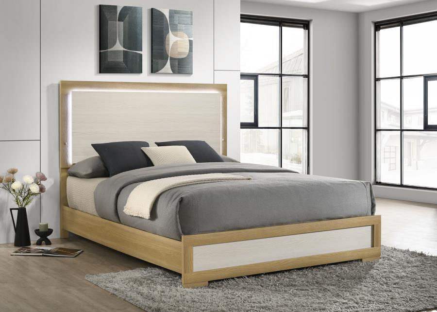 Hyland Wood LED Panel Bed Natural and Queen