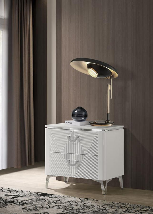 Cassia 2-drawer Nightstand Bedside Table White High Gloss Default Title