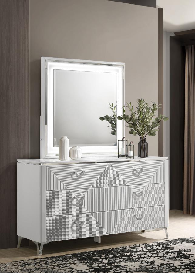 Cassia 6-drawer Dresser Cabinet with Mirror White High Gloss Default Title