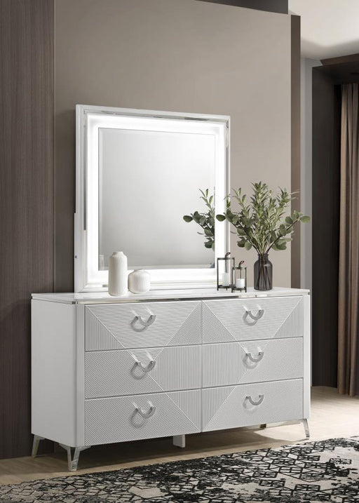 Cassia 6-drawer Dresser Cabinet with Mirror White High Gloss Default Title
