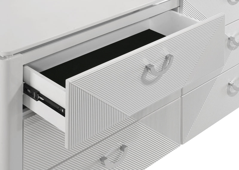 Cassia 6-drawer Dresser Cabinet with Mirror White High Gloss