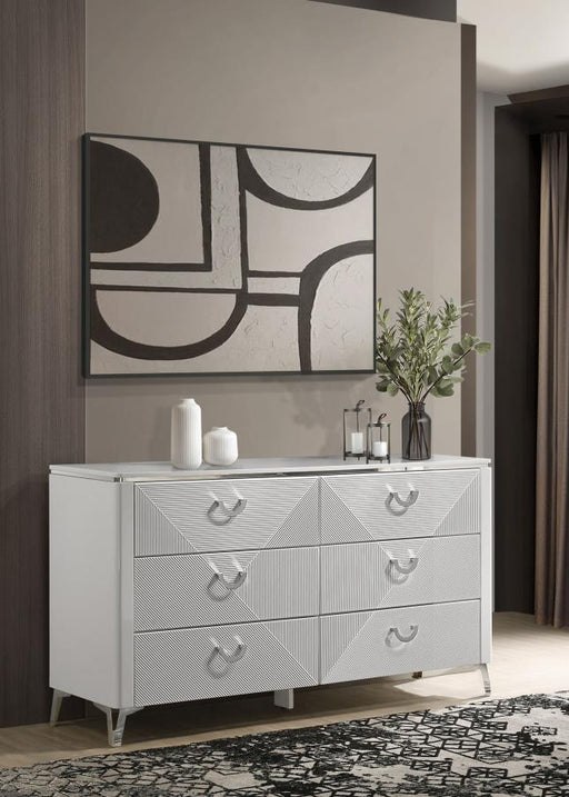 Cassia 6-drawer Bedroom Dresser Cabinet White High Gloss Default Title