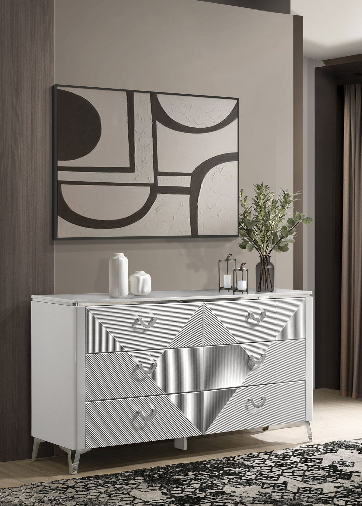 Cassia 6-drawer Bedroom Dresser Cabinet White High Gloss
