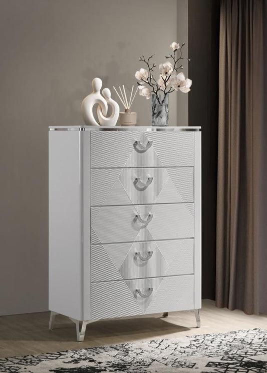 Cassia 5-drawer Bedroom Chest of Drawers White High Gloss Default Title