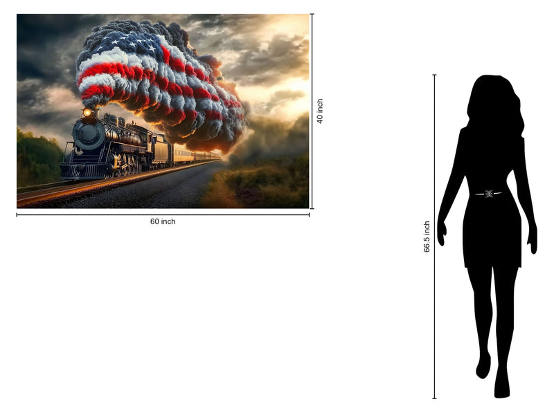 Flagburst Locomotive - 40" x 60" Framed Wall Art - Black