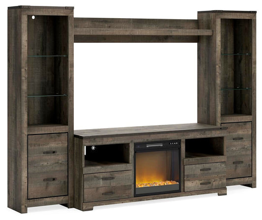 Trinell - 4-Piece Entertainment Center With 63" TV Stand And Glass/Stone Fireplace Insert - Brown