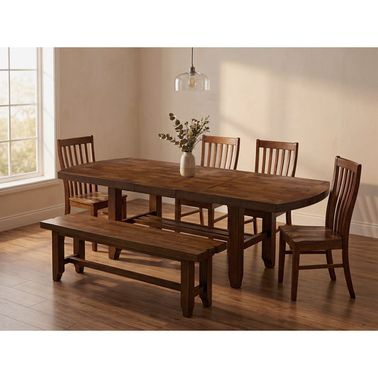 Gage - 6 Piece Standard Height Dining Set (Rectangular Table, Four Chairs & Bench) - Chestnut
