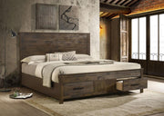 Woodmont Wood Storage Panel Bed Rustic Golden Brown Eastern King