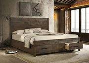 Woodmont Wood Storage Panel Bed Rustic Golden Brown California King