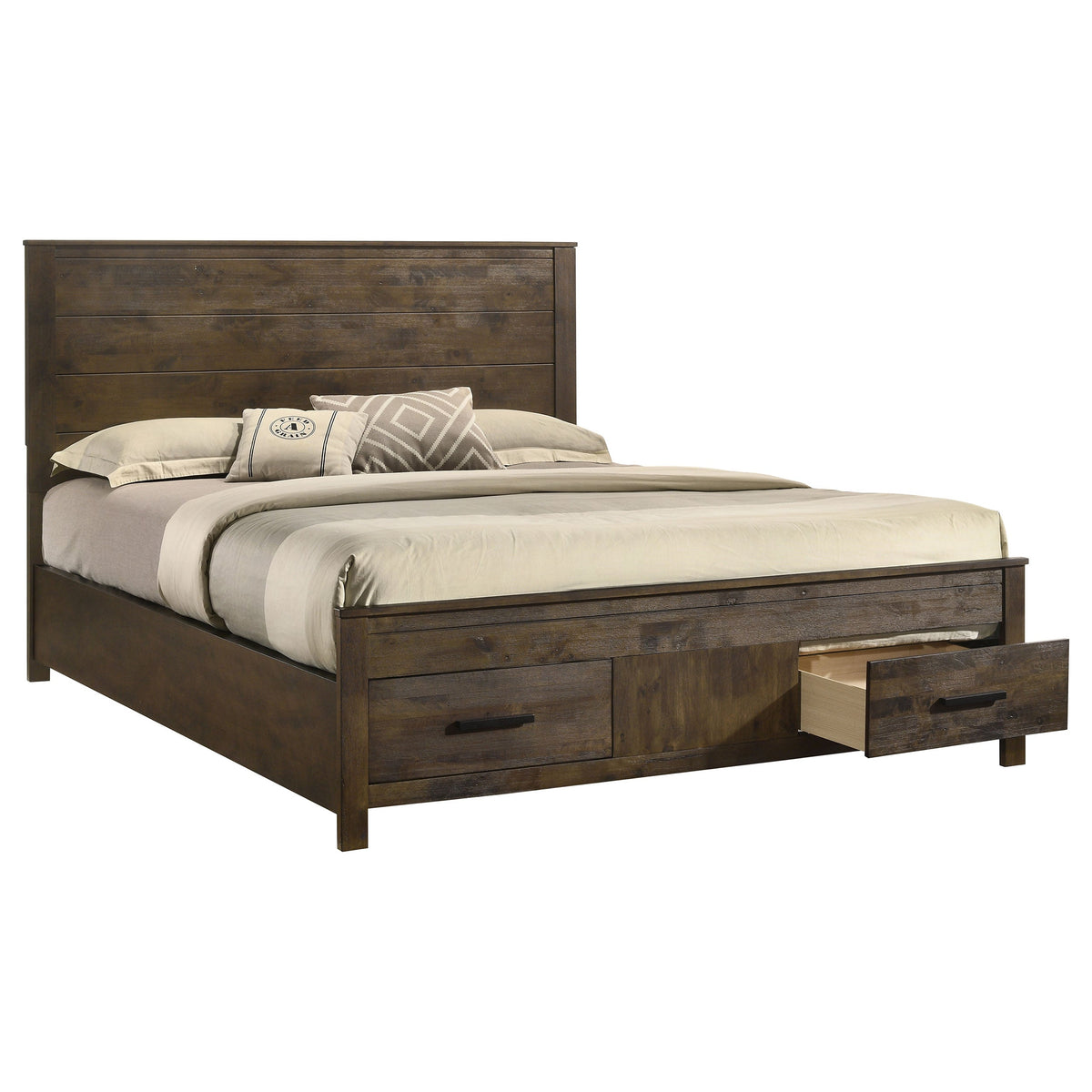 Woodmont Wood Storage Panel Bed Rustic Golden Brown